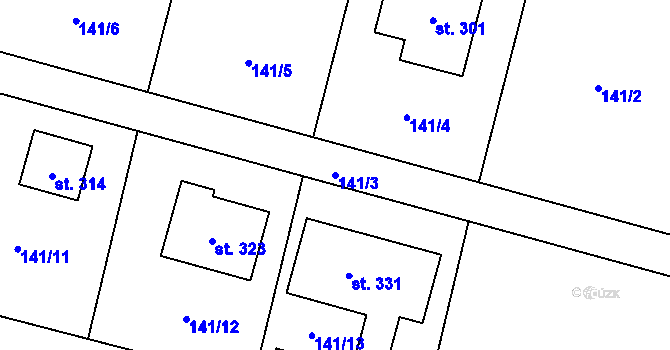 Parcela st. 141/3 v KÚ Mysločovice, Katastrální mapa