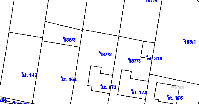 Parcela st. 187/2 v KÚ Mysločovice, Katastrální mapa