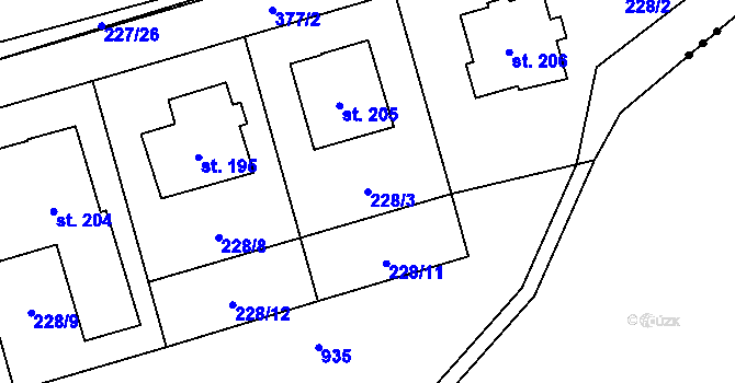 Parcela st. 228/3 v KÚ Mysločovice, Katastrální mapa