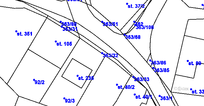Parcela st. 363/32 v KÚ Mysločovice, Katastrální mapa
