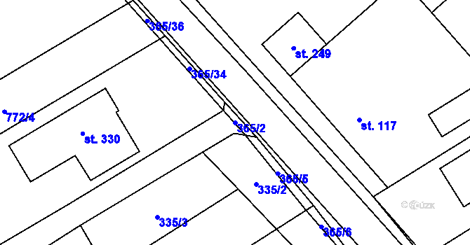 Parcela st. 365/2 v KÚ Mysločovice, Katastrální mapa
