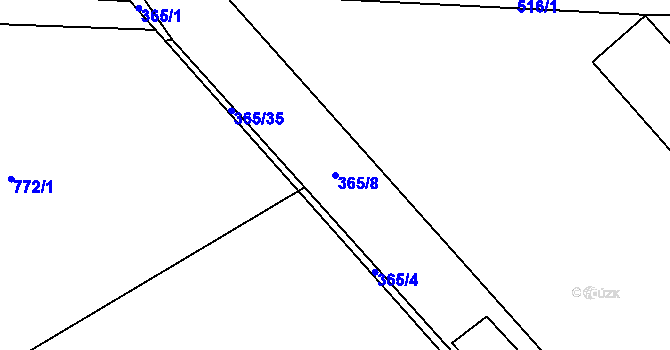 Parcela st. 365/8 v KÚ Mysločovice, Katastrální mapa