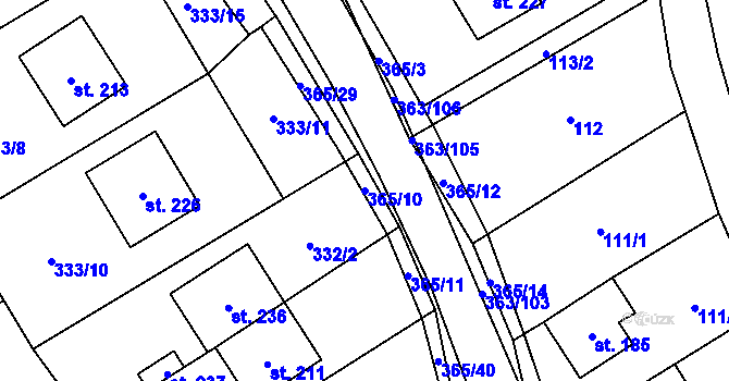 Parcela st. 365/10 v KÚ Mysločovice, Katastrální mapa