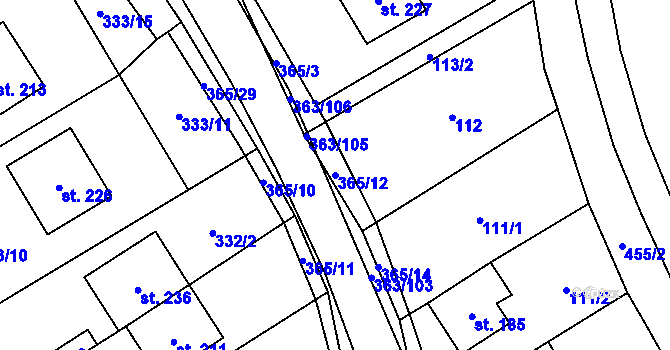 Parcela st. 365/12 v KÚ Mysločovice, Katastrální mapa