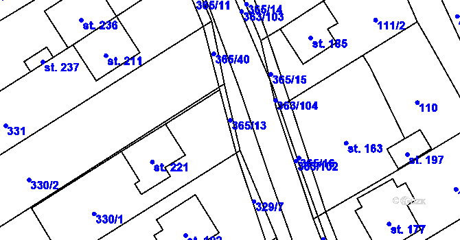 Parcela st. 365/13 v KÚ Mysločovice, Katastrální mapa