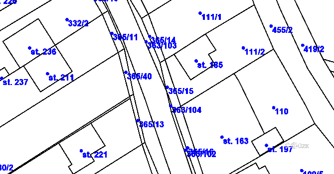 Parcela st. 365/15 v KÚ Mysločovice, Katastrální mapa