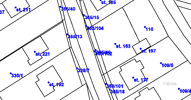 Parcela st. 365/16 v KÚ Mysločovice, Katastrální mapa
