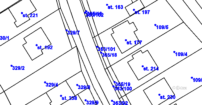 Parcela st. 365/18 v KÚ Mysločovice, Katastrální mapa