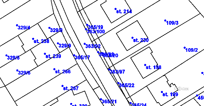 Parcela st. 365/20 v KÚ Mysločovice, Katastrální mapa