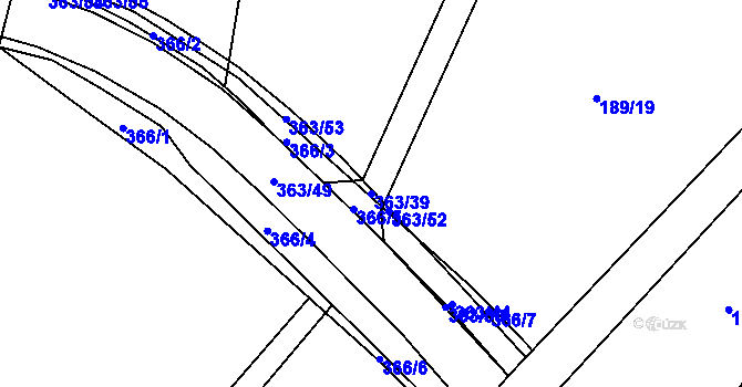 Parcela st. 363/39 v KÚ Mysločovice, Katastrální mapa