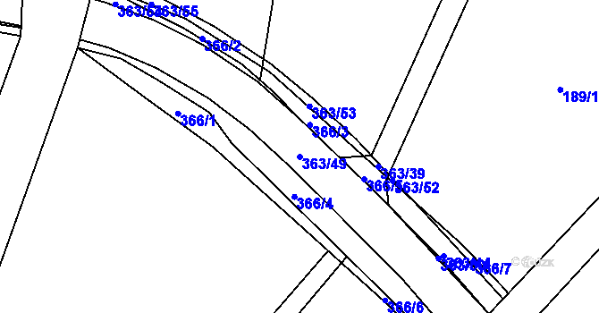 Parcela st. 363/49 v KÚ Mysločovice, Katastrální mapa