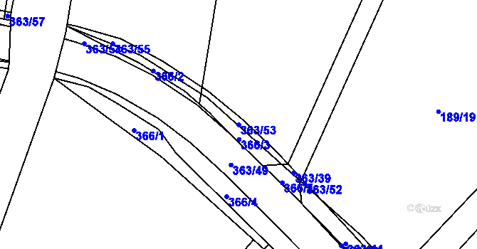 Parcela st. 363/53 v KÚ Mysločovice, Katastrální mapa