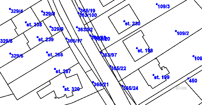 Parcela st. 363/97 v KÚ Mysločovice, Katastrální mapa