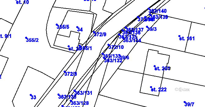 Parcela st. 363/133 v KÚ Mysločovice, Katastrální mapa