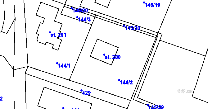 Parcela st. 280 v KÚ Mysločovice, Katastrální mapa