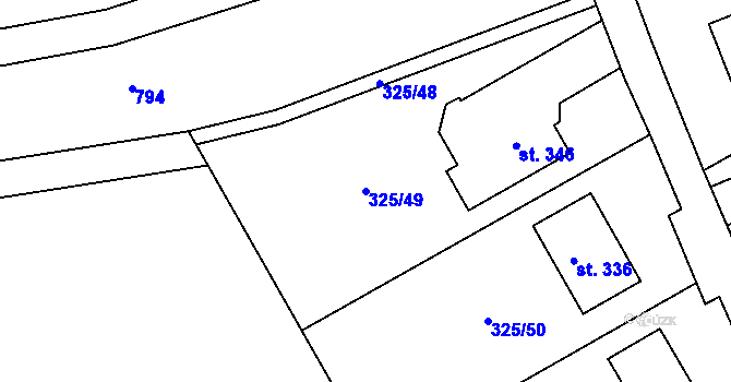 Parcela st. 325/49 v KÚ Mysločovice, Katastrální mapa