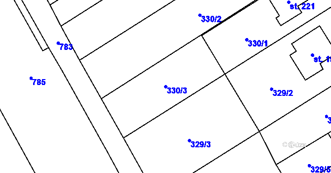 Parcela st. 330/3 v KÚ Mysločovice, Katastrální mapa