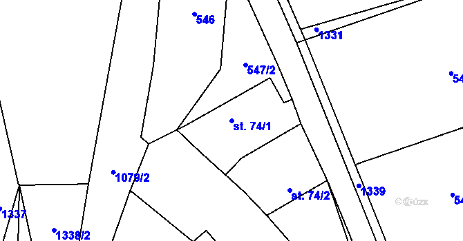 Parcela st. 74/1 v KÚ Myslotín, Katastrální mapa