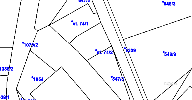 Parcela st. 74/2 v KÚ Myslotín, Katastrální mapa