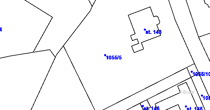Parcela st. 1055/5 v KÚ Myslotín, Katastrální mapa