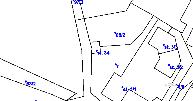 Parcela st. 34 v KÚ Domažličky, Katastrální mapa