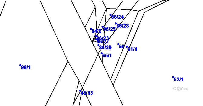 Parcela st. 65/1 v KÚ Domažličky, Katastrální mapa
