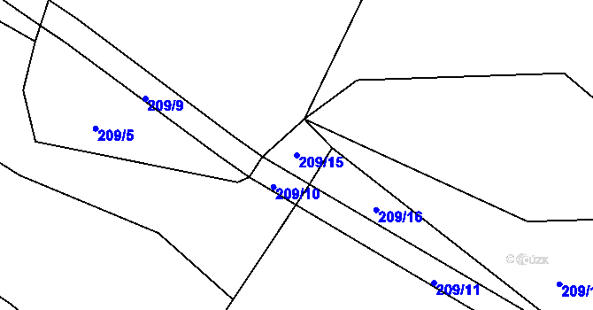Parcela st. 209/15 v KÚ Domažličky, Katastrální mapa