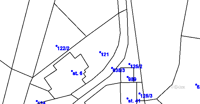Parcela st. 121 v KÚ Kroměždice, Katastrální mapa