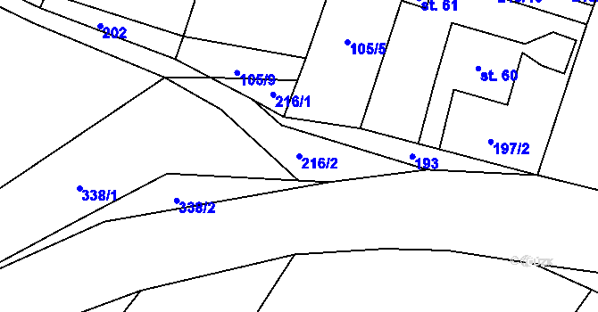 Parcela st. 216/2 v KÚ Kroměždice, Katastrální mapa