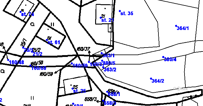 Parcela st. 363/1 v KÚ Kroměždice, Katastrální mapa