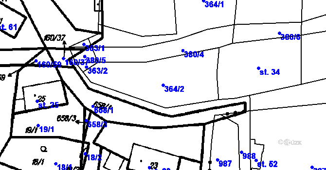 Parcela st. 364/2 v KÚ Kroměždice, Katastrální mapa