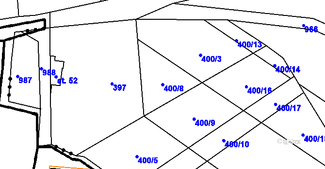 Parcela st. 400/8 v KÚ Kroměždice, Katastrální mapa
