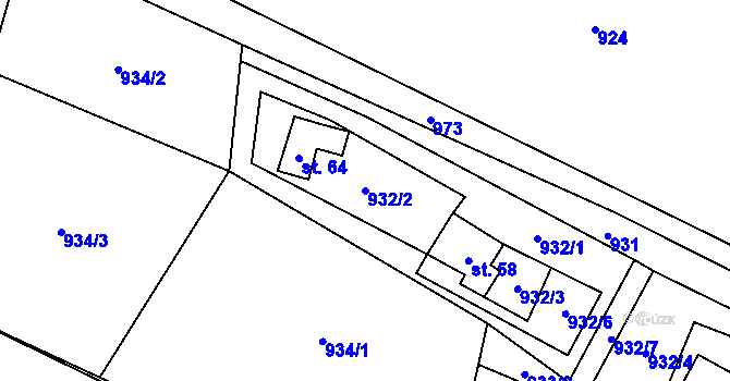 Parcela st. 932/2 v KÚ Kroměždice, Katastrální mapa