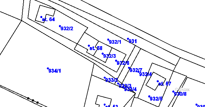 Parcela st. 932/3 v KÚ Kroměždice, Katastrální mapa