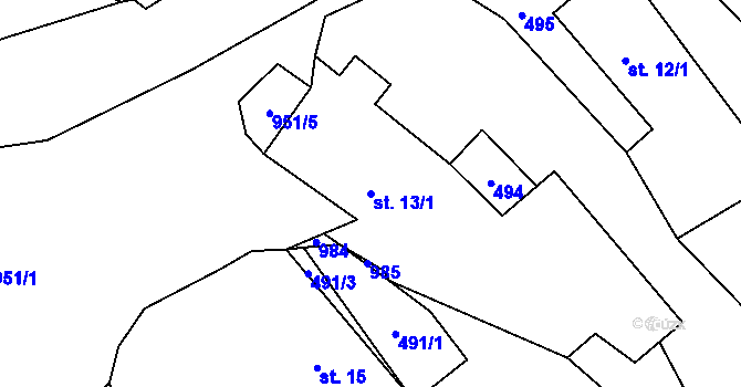 Parcela st. 13/1 v KÚ Kroměždice, Katastrální mapa