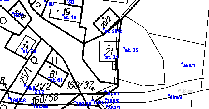 Parcela st. 21 v KÚ Myslovice, Katastrální mapa