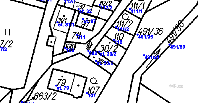 Parcela st. 30/2 v KÚ Myslovice, Katastrální mapa