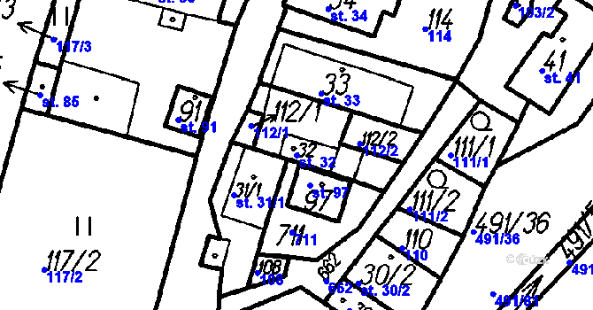Parcela st. 32 v KÚ Myslovice, Katastrální mapa