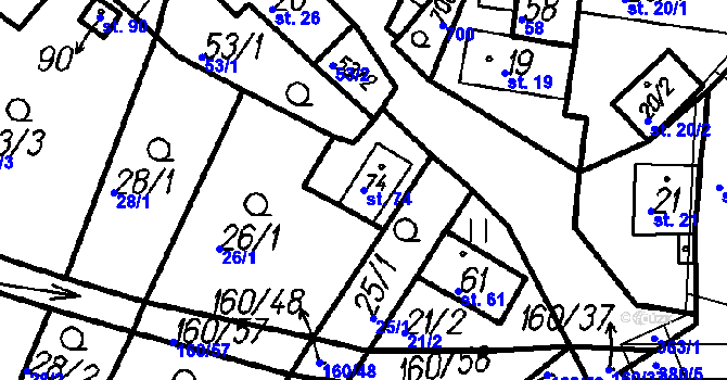Parcela st. 74 v KÚ Myslovice, Katastrální mapa