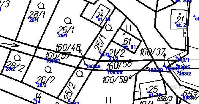 Parcela st. 25/1 v KÚ Myslovice, Katastrální mapa