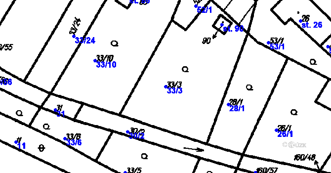 Parcela st. 33/3 v KÚ Myslovice, Katastrální mapa