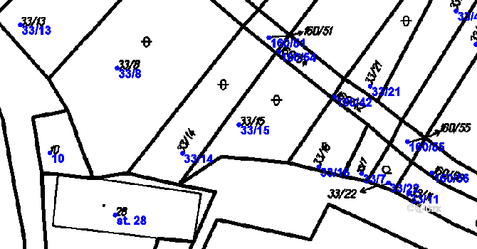 Parcela st. 33/15 v KÚ Myslovice, Katastrální mapa