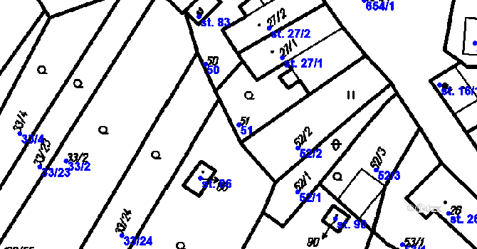 Parcela st. 51 v KÚ Myslovice, Katastrální mapa
