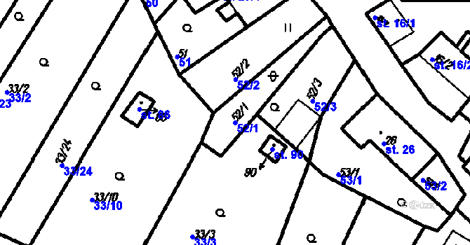 Parcela st. 52/1 v KÚ Myslovice, Katastrální mapa