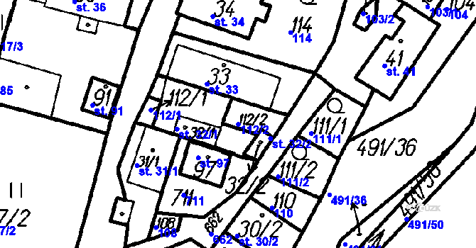 Parcela st. 112/2 v KÚ Myslovice, Katastrální mapa