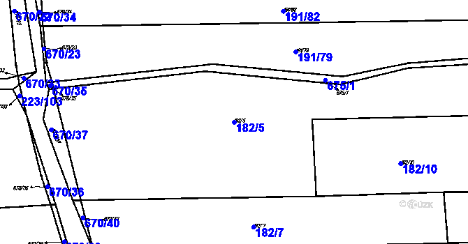Parcela st. 182/5 v KÚ Myslovice, Katastrální mapa