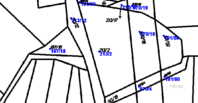 Parcela st. 213/2 v KÚ Myslovice, Katastrální mapa
