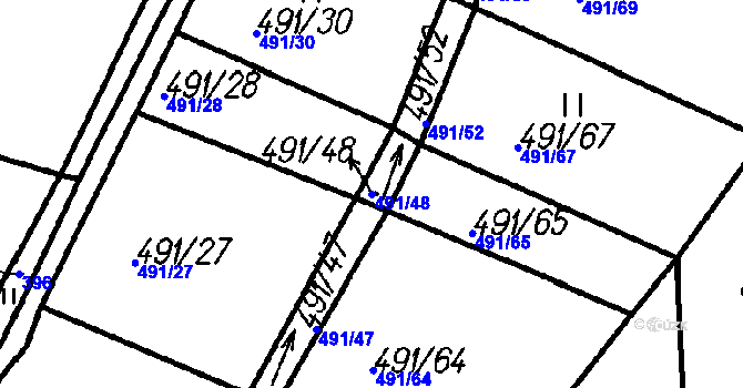 Parcela st. 491/48 v KÚ Myslovice, Katastrální mapa