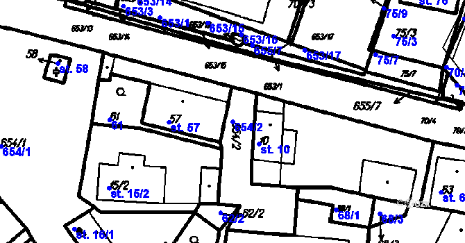 Parcela st. 654/2 v KÚ Myslovice, Katastrální mapa