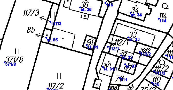 Parcela st. 91 v KÚ Myslovice, Katastrální mapa
